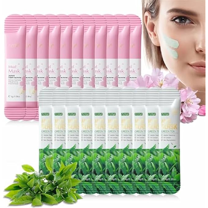 mercham 20 PCS CLAY MASK, DEEP CLEANSE MUD MASK SET, OIL CONTROL, SHRINK PORES, HYDRATING CLAY FACE MASKS GIFT, 100% VEGAN FACE MASKS SKINCARE FOR ALL SKIN TYPES 5G*20 - Image 1